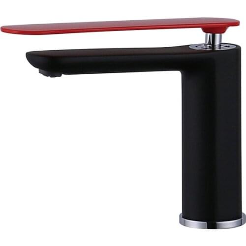 Red handle black body basin faucet deck mounted bathroom tap