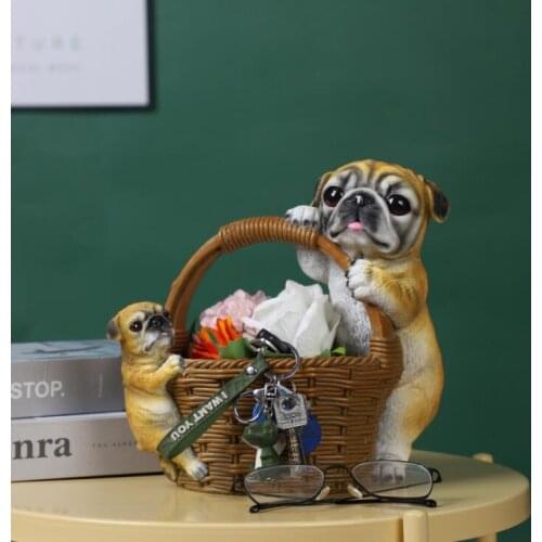 Modern Pet Dog Cat Basket Storage Box Resin Ornaments Home Livingroom Desktop Decoration Office Coffee Table Figurines Crafts