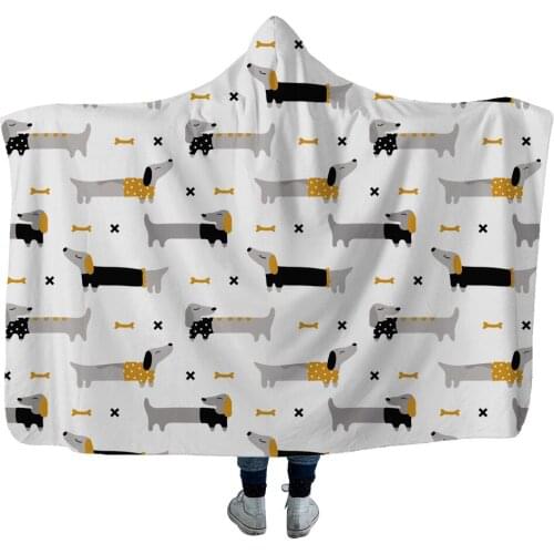 Dachshund 3D Printing Throw Hooded Blanket Wearable Warm Fleece Bedding Office Quilts Soft Adults Travel 20
