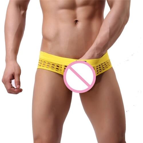 Men Low Rise Underwear U Bugle Lingerie Briefs Sexy Transparent Male Mesh Sheer Hollow Out Underpants Panties Shorts