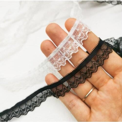 5 Meters Black Ivory Handmade Hair Decoration Ruffle Elastic Stretch Lace Trim Wedding Dress Skirt Lace Trim 1.5cm
