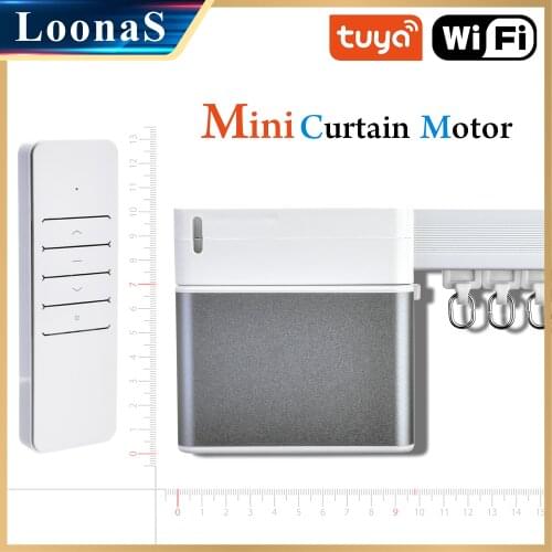 Loonas Tuya WiFi Smart Home Electric Mini Curtain Motor system Customized Rail with RF Remote Support Alexa and Google Home