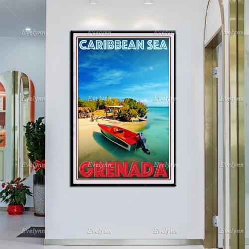 Retro Vintage Style Travel Poster Canvas Picture -Caribbean Sea Grenada Modular Home Decor Prints Wall Art Painting Living Room