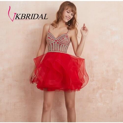 VKbridal Sparkle Crystal Prom Dress Short for Juniors Sweets 16 party Gowns Lace Up Back Ball Gown Tulle Homecoming Dresses 2019