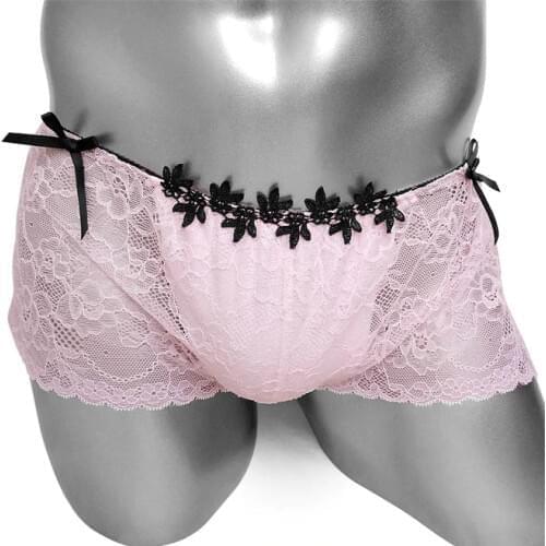 Bowties Funny Lace Panties For Sissy Boxer Underwear Transparent High Quality Low Rise Floral Underpants