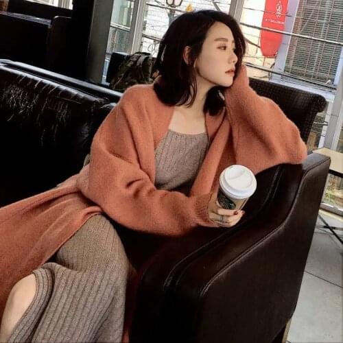 Female Cat Sweater For Fall/Winter 2021 Womens Sweater Mid-Length Coat Windbreaker Korean Loose knit Sweater All-match Cardigan