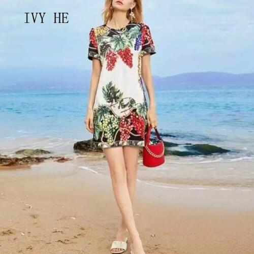 IVY HE 2021 Summer Women Casual Dress Designer Floral Print Lady Street Fashion Straight Mini Dress Vestidos Plus Size Zaful