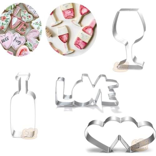 1pcs Heart Wine Bottle Cookie Cutter Biscuit Mould Stainless Steel Cake Decor Tools Kitchen Baking Pastry Shop Cupcake Toppers