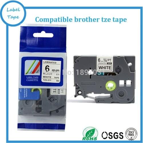 10 pcs/lot Free shipping Compatible tze tz label tape 6mm tz211 tze-211 tze211 tz 211 for P-touch pt1280/pt1280SR/PT2100/PT310