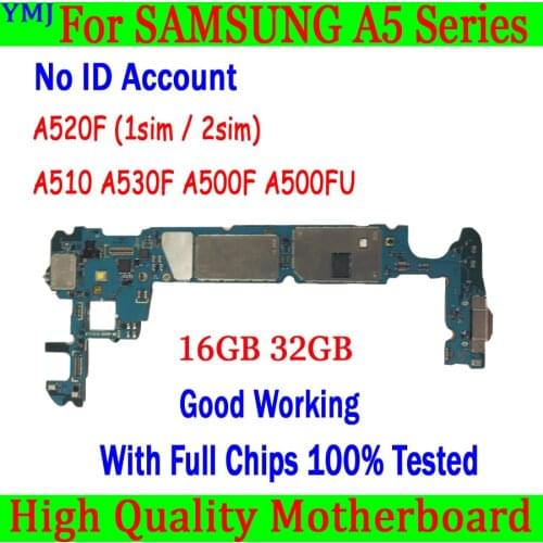 16GB 32GB For Samsung Galaxy A5 A510F A520F A500F A500FU A530F Motherboard Original Unlocked Logic board with Android OS