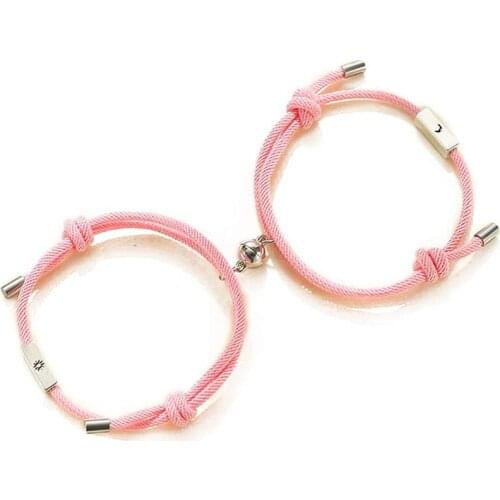 2Pcs Sun and Moon Lover Couple Magnetic Distance Bracelet Kit Lovers Jewelry(Pink)