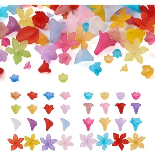 240Pcs Transparent Acrylic Beads Mixed Color Lily Flower Leaf Beads Frosted Clear Dyed For Bracelet Earring DIY Jewelry Making