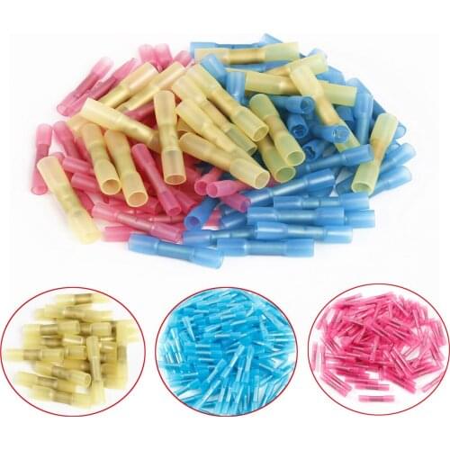 500/300PCS Heat Shrink Butt Wire Connectors AWG 16-14 1.5-2.5mm2 Blue Waterproof Insulated Automobile Wire Cable Terminals