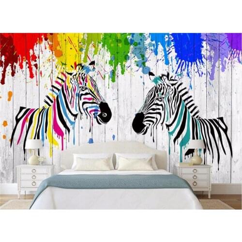 Watercolor zebras simple rural 3D boardwalk background wall in the background of a 3D design of the zebra 3D retro texture wood