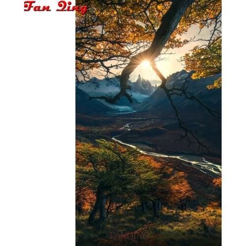 Diy 5D Diamond Painting Mosaic Cross Stitch Mountain stream sunrise natural scenery Full Square Round Diamond Embroidery