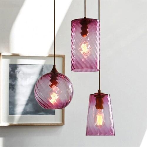 American Spiral Gradient Color Glass Pendant Lights Restaurant Bar Bedroom Nordic Single head Dining Hanging Lamps Deco Lighting