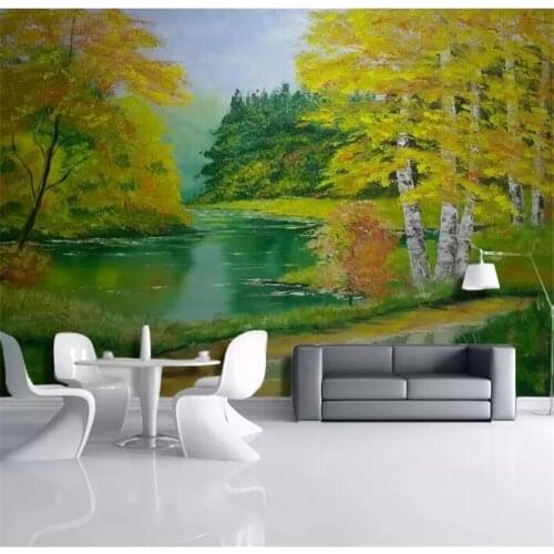 Beibehang Custom wallpaper 3d murals Modern autumn landscape woods lake oil painting living room TV background wall paper mural
