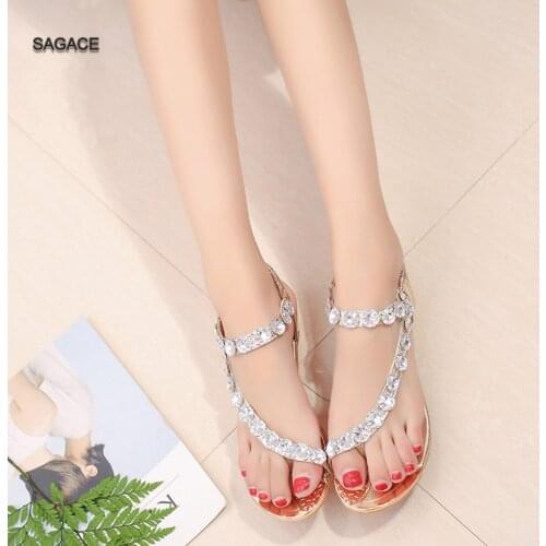 SAGACE Retro Womens Fashion Bohemia Crystal Wedges Flats Shoes Open-Toed Rome Sandals Summer Shoes 2020 Beach Vintage Sandalia