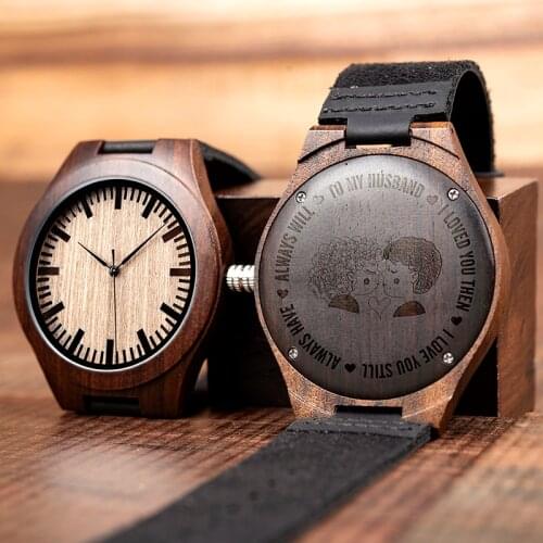 Customize Personalized Wooden Watch Engrave Wood Quartz Wristwatch Timepiece Best Anniversary Gift Great Gift In Paper Box