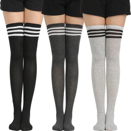 Black Striped Stocking Women Anime Cosplay Long Stockings Girls Elasticity Knee-high Dancing Stockings Gray White Wholesale