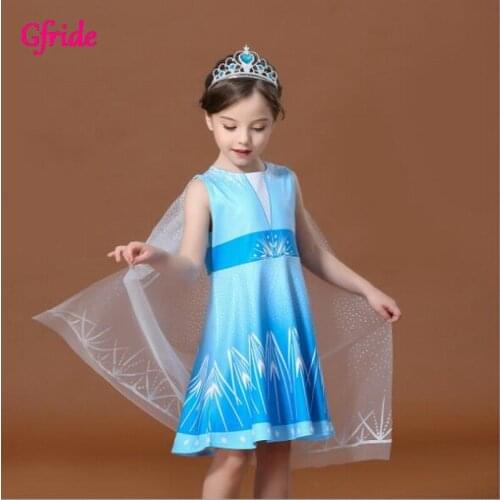 Infant Little Girls cosplay Costume With Cape For Kids Cosplay Elza Party Dress Children Carnival Birthday Party Dresses