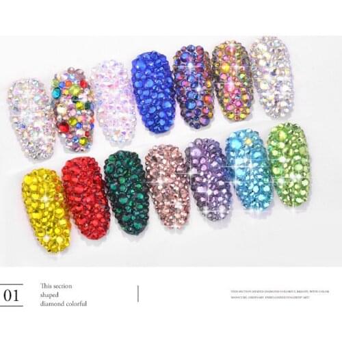 Hot 1 Box Multi Size Glass Nail Rhinestones Mixed Colors Flat-back AB Crystal Strass 3D Gems DIY Manicure Nail Art Decorations