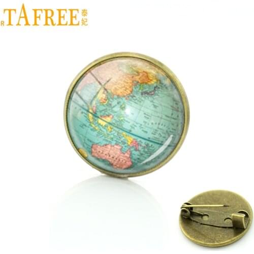 TAFREE Hot selling Earth brooch pins globe world city map jewelry Glass tile pins New York Boston map badge for men women D724
