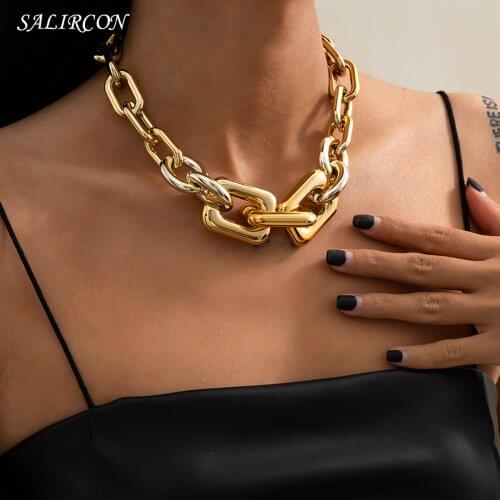Salircon Goth Chunky Link Chain Necklace for Women Men Punk Acrylic Thick Neck Chains Choker Necklace Vintage Jewelry Gift 2021