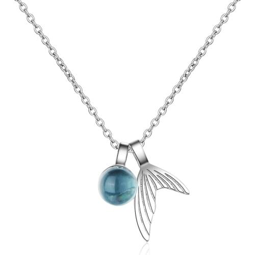 Cute Silver color Mermaid Foam Pendant Necklace For Women Fishtail Blue Crystal Glass Chain Choker Jewelry Brincos