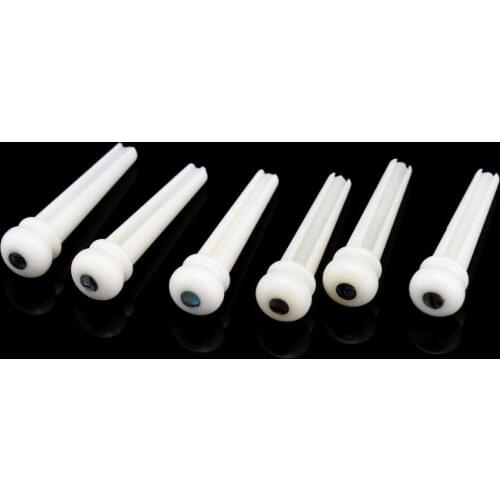 Musiclily Slotted Bone Acoustic Guitar Bridge Pins, White with 3mm Green Pearl Shell Dot (6 Pieces)