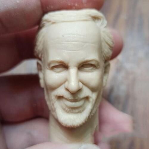 In Stock 1/6th Male Famous Director Spielberg Head Sculpture Unpainted White Color For 12inch DIY Figure Collectable