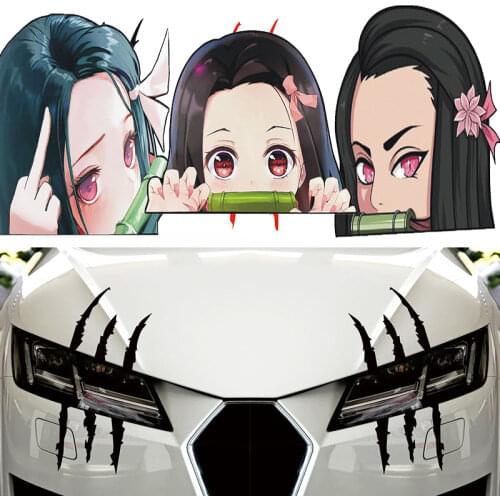 Demon Slayer Cartoon Graffiti Suitcase Car Sticker Multifunction Reflective Scratch Occlusion Decorative Stickers Body Sticker