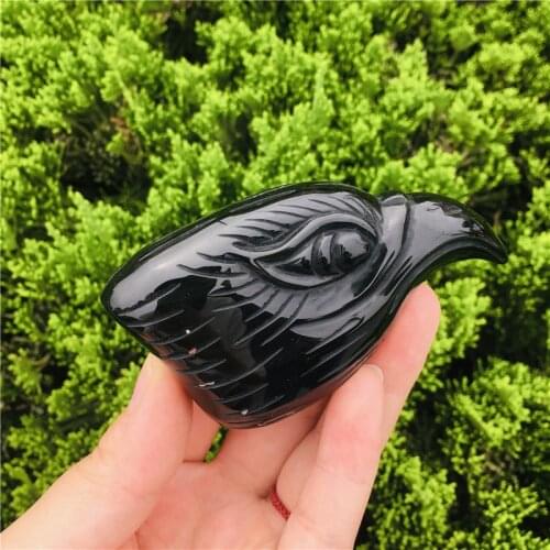 Natural obsidian eagle head hand carved crystal healing stone DIY home decorade carved crystal animal wholesale