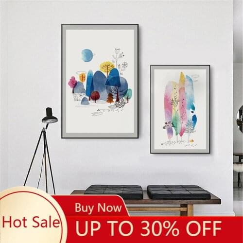New year Water color Forest Canvas Painting Tree Nursery poster Poster Canvas Painting Wall Art Living Room Home Decoration