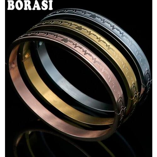 New High Quality New Titanium Steel Bangle Fashion Jewelry Unique Design Electrocardiogram Charm Bracelet For Lover Men/ Women