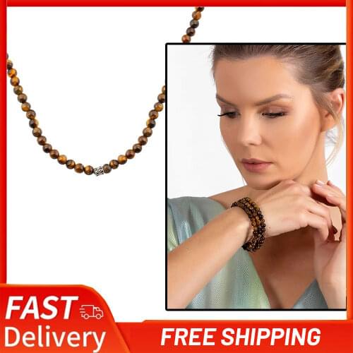 Both Bracelet Necklace Rosary 99 Eye of the Tiger Natural Stone Accessory Woman Vintage Casual Jewelry Design Quality Best Gift