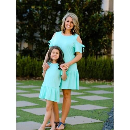 Family Matching Outfits Summer New Short Sleeved Ruffle Hem Mother Daughter Dress Parent Child Wear Kids Baby Girls Home Clothes