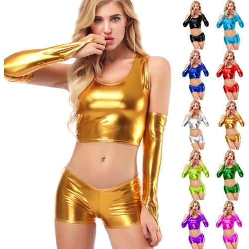 Solid Color Women Llingerie Set Sexy Sleeveless Crop Top Vest Skinny Shorts Arm Sleeve Gloves Exotic Set Women Sexy Underwear