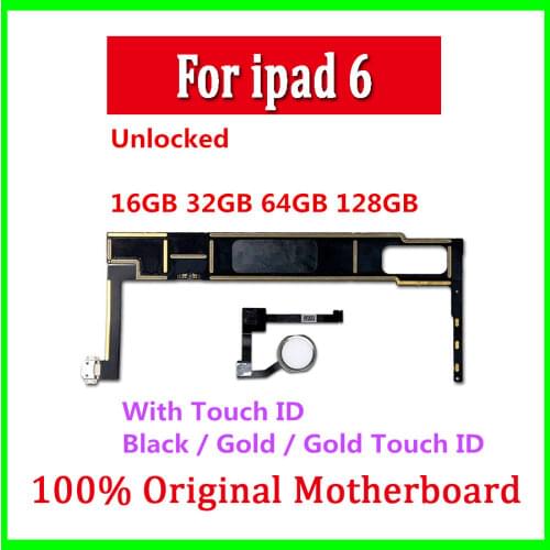Motherboard For iPad 6 Air 2 Original Unlocked For iPad 6 Logic Board With / no touch ID Wifi Version 16GB 32GB 64GB 128GB
