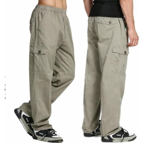 Autumn Mens Long Pants Loose Casual Straight Elastic Waist Pure Color Black Comfortable Trousers Super Large Size 4XL 5XL 6XL