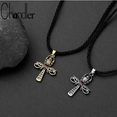 Chandler Antique Silver Color Devil Eye Cross Necklace Rope Chain Beetle Religious Viking Choker Necklaces For Women Men
