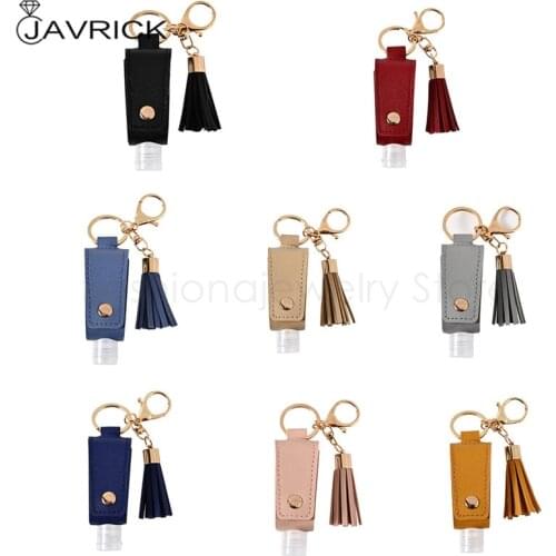 4Pcs 30ml Portable Empty Leakproof Plastic Travel Bottle for Hand Sanitizer with Tassels Leather Keychain Holder Carriers