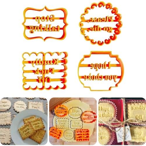 4 pcs Cookie Mold with Good Wishes Plastic Cookie Mold Funny Cookie Cutter Cake Mold DIY Pastry Tool Baking Accessories
