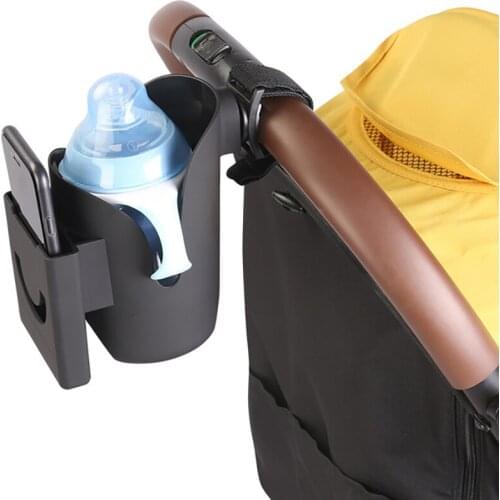 Strollers Cup Holder with Phone Organizer, 2-in-1 Universal Cup Holder, 360 Degrees Rotation Storage Rack for Strollers Bikes