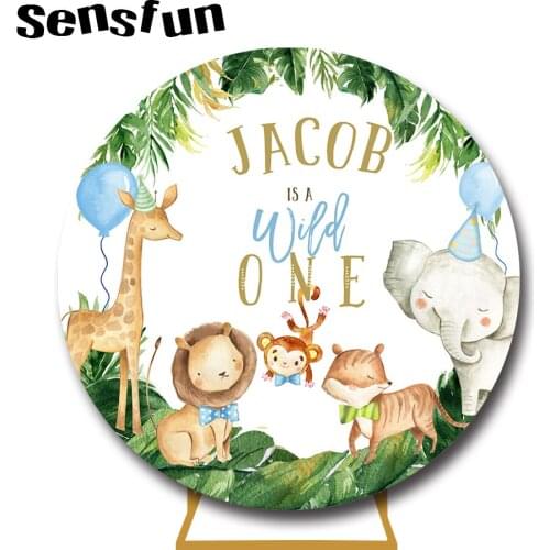 Sensfun Round Circle Boys Wild One Backdrop Baby Animals 1st Birthday Safari Jungle Party Photography Background Photocall