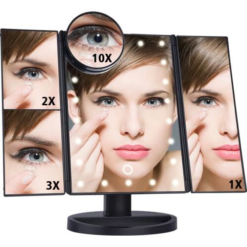 LED Touch Screen 22 Light Makeup Mirror Table Desktop Makeup 1X/2X/3X/10X Magnifying Mirrors Vanity 3 Folding Adjustable Mirror