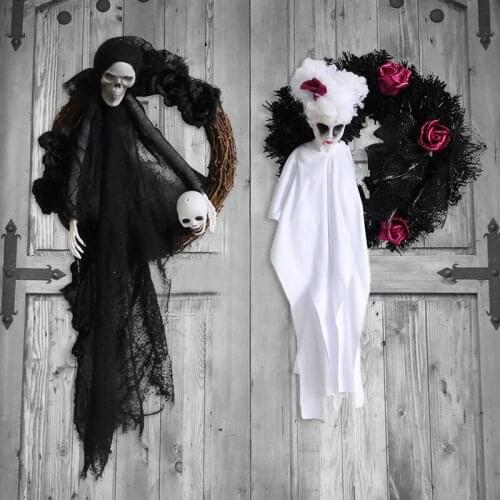 Halloween Decoration white ghost door hung horror party wreath hung haunted house decoration props