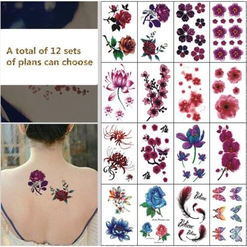 30pcs /set Flower Rose Waterproof Temporary Tattoo Sticker Adults Kids Body Art Women New Design Water Transfer Fridge sticker