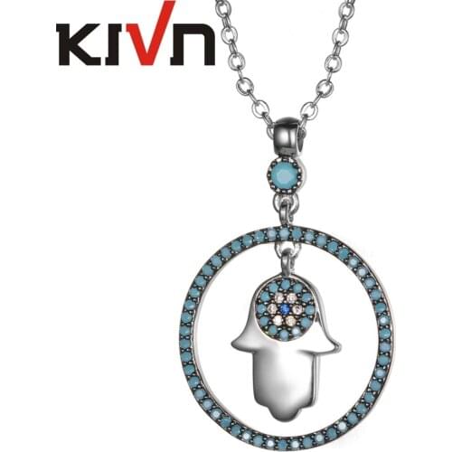 KIVN Jewelry CZ Cubic Zirconia Blue eye Hamsa Womens Girls Bridal Wedding Pendants Necklaces Birthday Gifts 6pcs Lots Wholesale