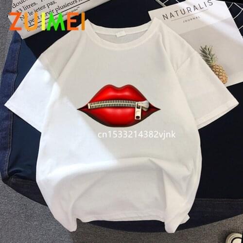 Womens Casual Sequins Red Lip Print T-shirt 2020 Summer Fashion Short Sleeved T-shirt Girl,Drop Ship
